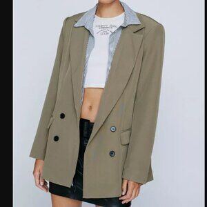 Nasty Gal Sage Out of Hours Oversized Double Breasted Blazer 4 Lined